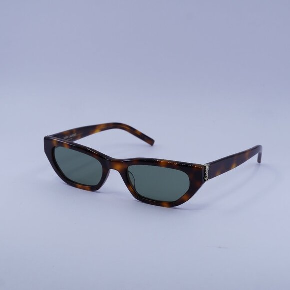 Saint Laurent SLM126 003 Sunglasses Havana Cat Eye Frame, Green Lenses main image 9